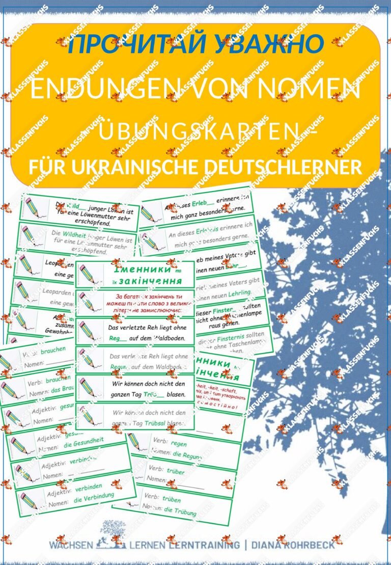 DaF / DaZ Ukrainisch: Endungen von Nomen – Übungskarten